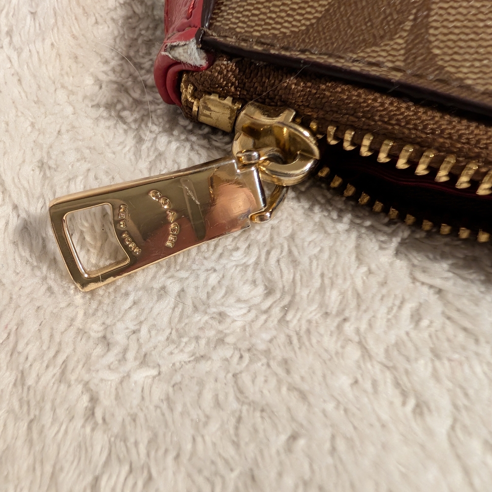 Coach Signature Canvas Tote with Red Trim and Gold Hardware - Picture 6 of 9